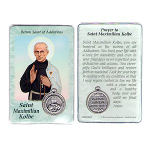 Saint Maximilian Kolbe Prayer Card with Medal (Addictions)  