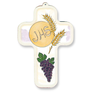  Picture Cross on Wood -  Communion JHS 5 inch  (Minimum quantity purchase is 1)