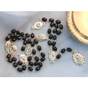  Seven Sorrows of Mary Rosary, Black Wood Beads with Instruction Card  (Minimum quantity purchase is 1)  