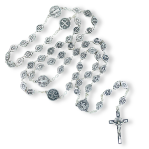 St Benedict Metal Rosary – 9mm St Benedict Medal Beads, Silver Oxidized, Made in Italy *