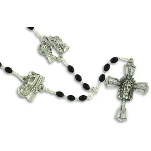 Stations of the Cross Chaplet – 26" Black Wood Beads & Silver Oxidized Medals, Made in Italy   (Minimum quantity purchase is 1)