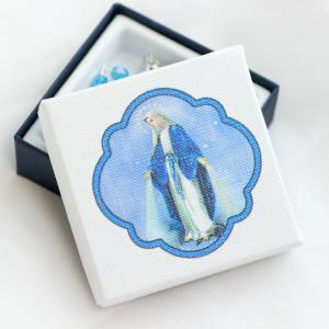 Miraculous Medal Rosary – 6mm Tri-Color Blue Faceted Crystal Beads with Gift Box, Made in Italy