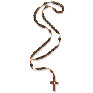 Recycled Material Eco-Friendly Rosary with Brown Leather Cube Beads and Cord - 18" (Minimum quantity purchase is 1)