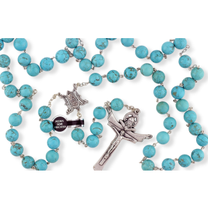   Large Rosary with 10mm Semi Precious Turquoise Beads and Miraculous Medal Center - 20 3/4" *  (Minimum quantity purchase is 1)