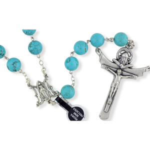 Turquoise Rosary – 10mm Semi-Precious Stone Beads with Miraculous Medal, Made in Portugal