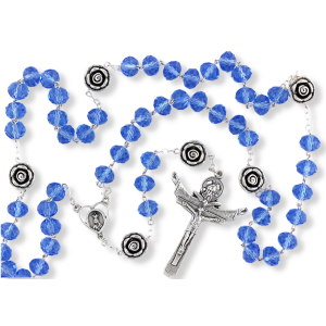 Our Lady of Fatima Rosary with 10 x 8mm Clear Blue Beads and Holy Trinity Crucifix - 21" *  (Minimum quantity purchase is 1)