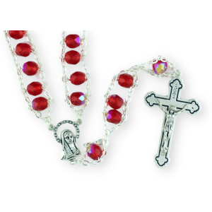  Stairway to Heaven Ladder Rosary with 8mm Red Crystal Beads - 17 1/2"   (Minimum qty. purchase is 1)  