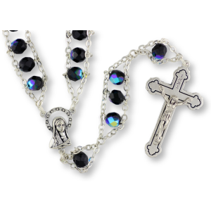  Stairway to Heaven Ladder Rosary with 8mm Black Crystal Beads - 17 1/2"   (Minimum qty. purchase is 1)  