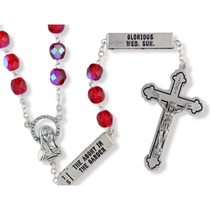 The Mysteries Rosary with Red Crystal 8 mm Beads - 22"   (Minimum qty. purchase is 1) 