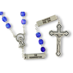   The Mysteries Rosary with Blue Crystal 8 mm Beads - 22"  (Minimum qty. purchase is 1)  