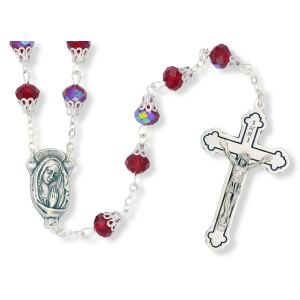 AB Deep Red Capped Bead Linked Rosary - 26" Made in Italy   (Minimum qty. purchase is 1)
