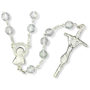 AB Clear Crystal / April 7mm Glass Bead Rosary - 20 1/2"    (Minimum quantity purchase is 1)
