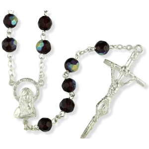 Dark Red / January 7mm Glass Bead Rosary - 20 1/2"     (Minimum quantity purchase is 1)