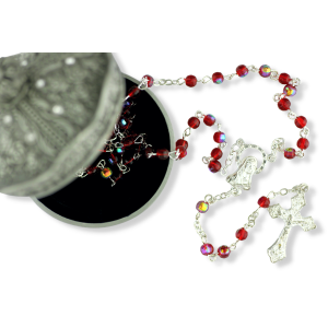  Red Crystal 4mm Bead Rosary with Crown Rosary Box * (Minimum quantity purchase is 1)