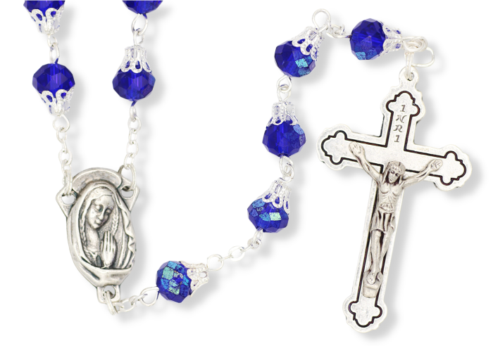 AB Royal Blue Reflective Capped Bead Linked Rosary - 26" Made in Italy  (Minimum qty. purchase is 1)
