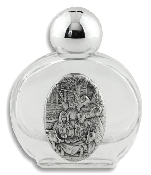 The Nativity Glass Holy Water Bottle - 1.5 oz Travel Size, Made in Italy  (Minimum quantity purchase is 1)