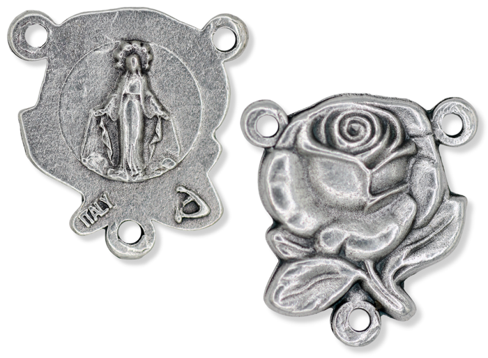 Our Lady of Grace Rose Rosary Center - 5/8" Silver Oxidized, Made in Italy  *  (Minimum quantity purchase is 3)