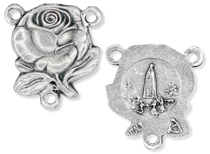 Our Lady of Fatima Rose Rosary Center - 5/8" Silver Oxidized, Made in Italy * (Minimum quantity purchase is 3)