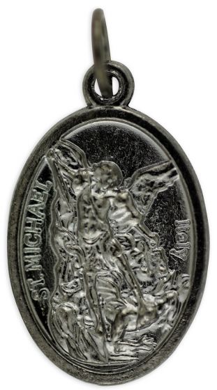 St Michael & Guardian Angel Medal (Catholic Protection) – 1" Oval Gunmetal, Made in Italy * (Minimum quantity purchase is 2)