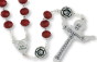 Our Lady of Fatima Rosary with 10 x 8mm Rose Red Rondelle Beads and Holy Trinity Crucifix - 21"   (Minimum quantity purchase is 1) 