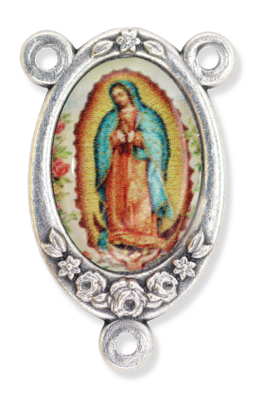 Our Lady of Guadalupe Rosary Center (Color Image) - 1" Oval Silver Oxidized, Made in Italy  * (Minimum quantity purchase is 2)