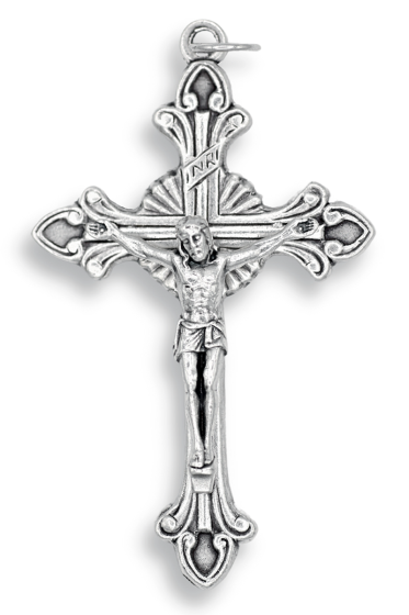 Flared Sunburst Crucifix - 2-1/8" Silver Oxidized, Made in Italy  * (Minimum quantity purchase is 1)