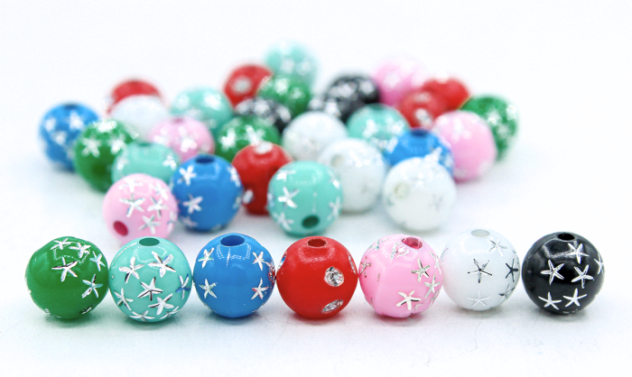 Star Spangled - Multi-Colored Plastic Beads, 8 mm round- 60 beads  - Closeout Sale *  (Minimum quantity purchase is 3)