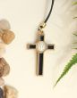   St Benedict Crucifix Pendant with Black Enamel and Gold Accents on Black Cord - 2"   