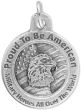 St Michael Patriotic Medal 3/4” Round Silver Oxidized – Proud to Be an American on Back – Made in Italy *  (Minimum quantity purchase is 2)