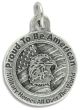 St Christopher Patriotic Medal 3/4” Round Silver Oxidized – Proud to Be an American on Back – Made in Italy Closeout Sale *  (Minimum quantity purchase is 2)