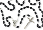  Black Plastic Linked Bead Rosary with Mary / Sacred Heart Centerpiece - 18"  (Minimum quantity purchase is 1)