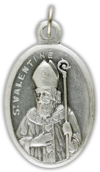 St Valentine Patron Saint Medal - Italian Silver OX 1 inch   (Minimum quantity purchase is 2)