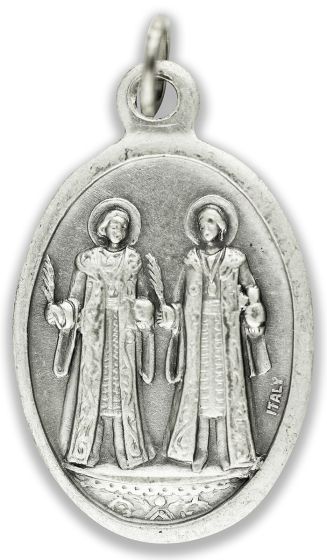 St Cosmas and St Damian Medal (Pray for Us) - 1" Silver Oxidized, Made in Italy  (Minimum quantity purchase is 3)