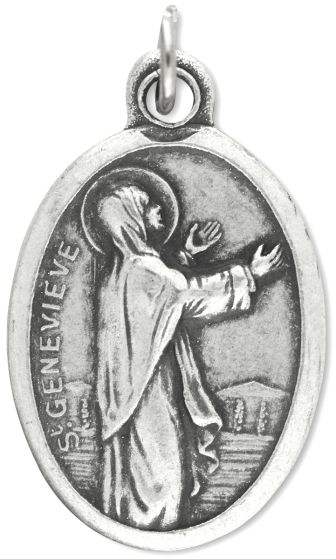  Saint Genevieve Patron Saint Medal-Italian Silver OX 1 inch   (Minimum quantity purchase is 3)