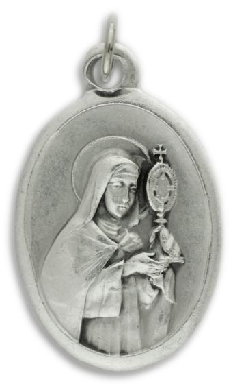 Saint Clare Patron Saint Medal - Italian Silver OX 1 inch  (Minimum quantity purchase is 2)