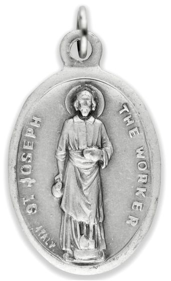St Joseph the Worker Patron Medal - Italian Silver OX 1 inch    (Minimum quantity purchase is 1)
