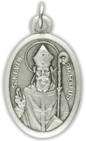  Saint Kevin Patron Saint  Medal - Italian Silver OX 1 inch (Minimum quantity purchase is 2)