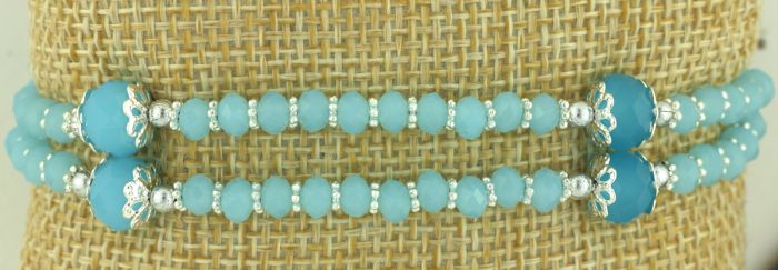  Double-Strand Aqua Crystal Rosary Bracelet   (Minimum quantity purchase is 1)