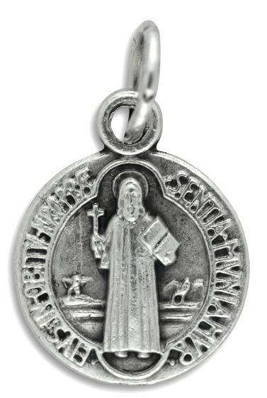 Small St Benedict Round Medal - 1/2", Silver Ox   (Minimum quantity purchase is 2)