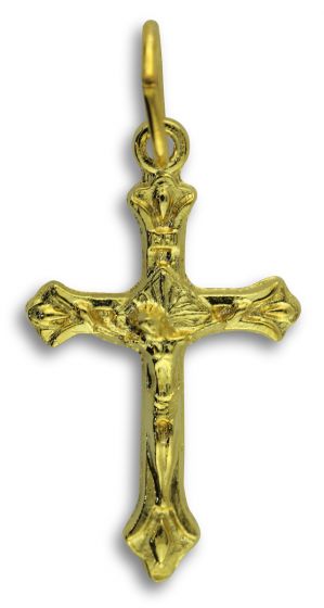  Leaf Flared Crucifix, Gold Tone - 13/16"  (Minimum quantity purchase is 3)
