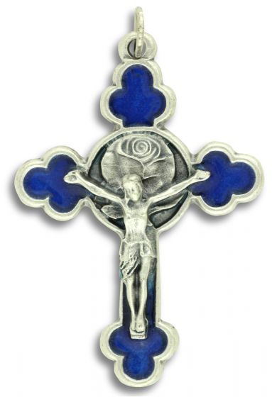  Orthodox / Byzantine Crucifix - with Rose -  Blue 2 inch     (Minimum quantity purchase is 1)