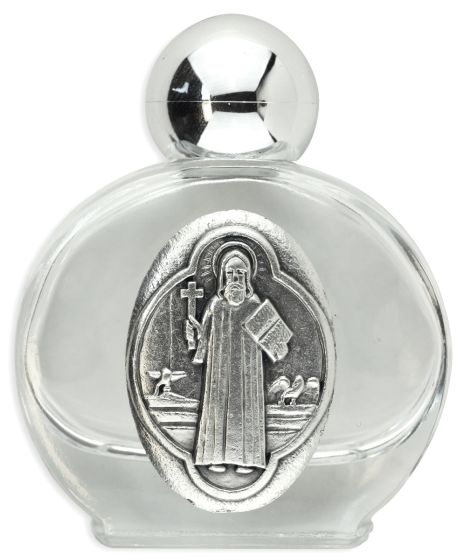 St Benedict Glass Holy Water Bottle - 1.5 oz Travel Size, Made in Italy *  (Minimum quantity purchase is 1)