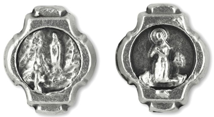 Our Lady of Lourdes Metal Rosary Beads - (10 mm, pkg 12) Silver Oxidized, Made in Italy   (Minimum quantity purchase is 1)