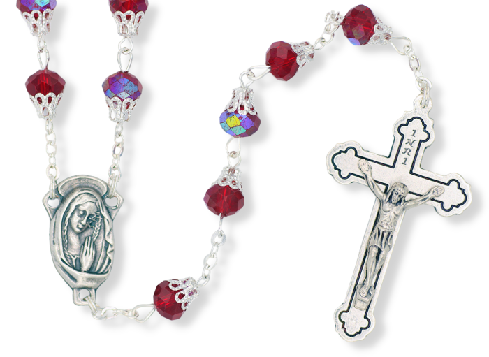 AB Deep Red Capped Bead Linked Rosary - 26" Made in Italy   (Minimum qty. purchase is 1)