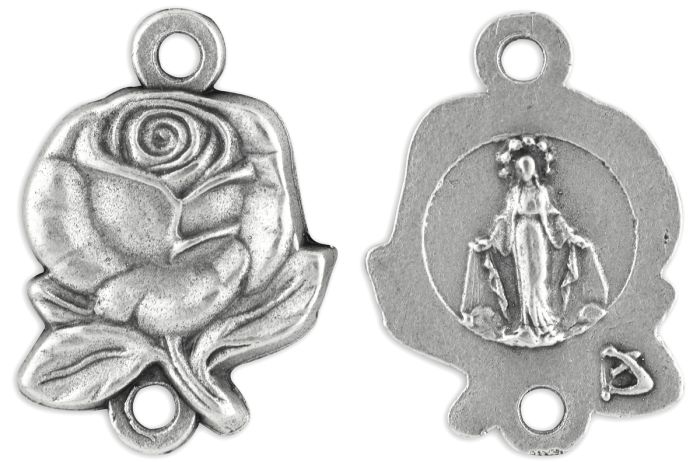 Our Lady of Grace Rose Our Father Bead - 3/4" Silver Oxidized, Made in Italy  *  (Minimum quantity purchase is 6)