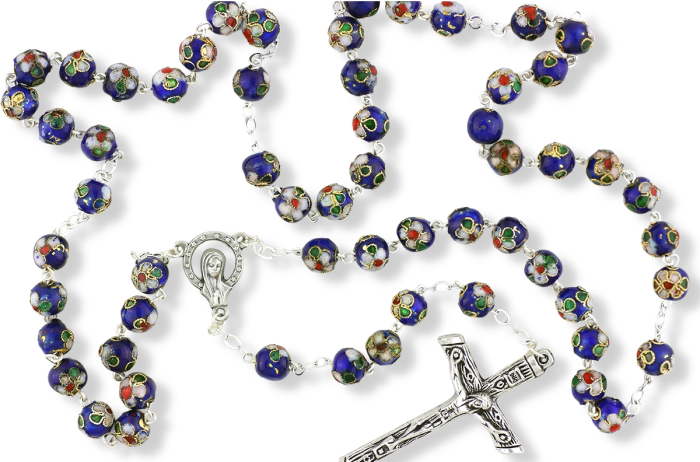  Blue Cloisonne' Linked Rosary with 8mm Beads - 18" (Minimum quantity purchase is 1)