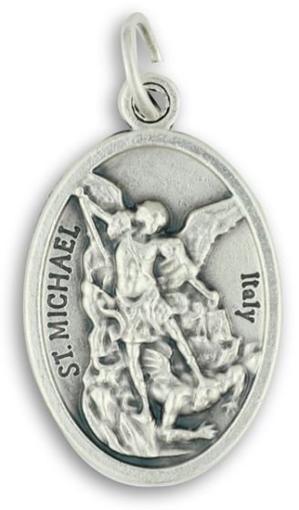 St Michael Medal with Cross - 1" Silver Oxidized, Made in Italy *   (Minimum quantity purchase is 3)