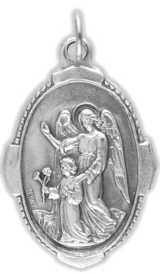 Guardian Angel / Pray for Us Medal - Unique Oval Shape - 1 inch (Minimum quantity purchase is 2)