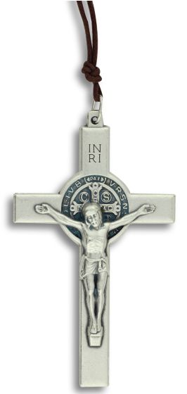 St Benedict Crucifix Pendant - Silver Ox, 3"  (Minimum quantity to purchase is 1)