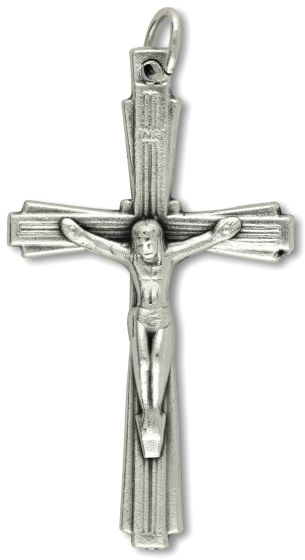 Stepped Line Crucifix - 1 3/4" Silver Oxidized, Made in Italy * (Minimum quantity purchase is 2)
